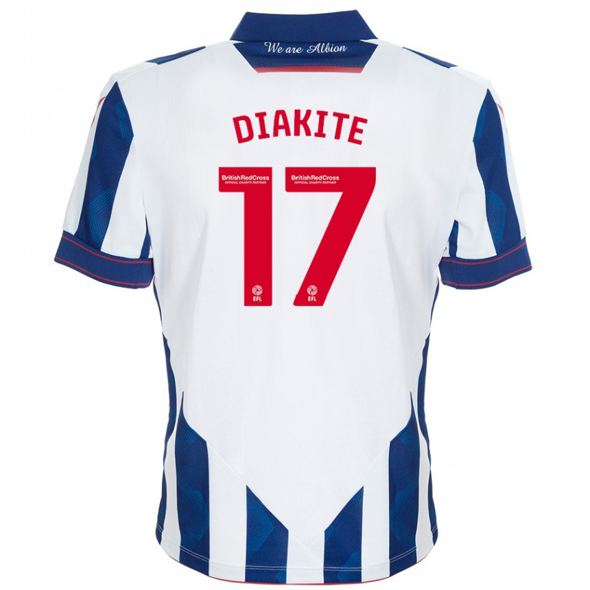 Kids Football Ousmane Diakité #17 White Dark Blue Home Jersey 2024/25 T-Shirt