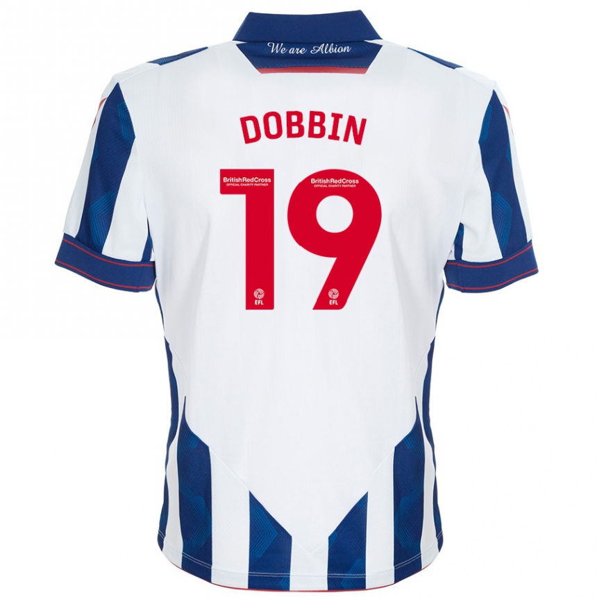 Kids Football Lewis Dobbin #19 White Dark Blue Home Jersey 2024/25 T-Shirt