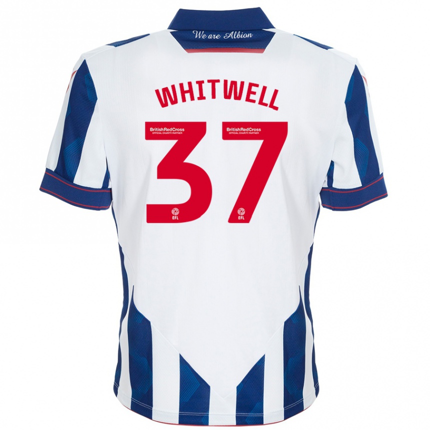 Kids Football Harry Whitwell #37 White Dark Blue Home Jersey 2024/25 T-Shirt