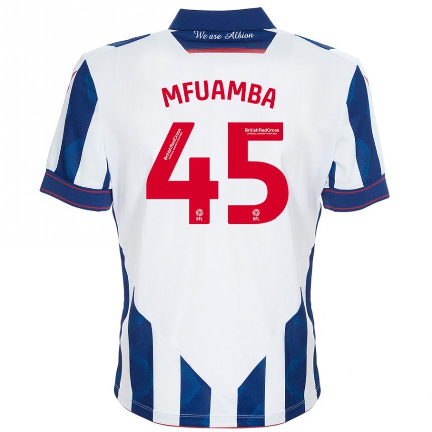 Kids Football Kevin Mfuamba #45 White Dark Blue Home Jersey 2024/25 T-Shirt