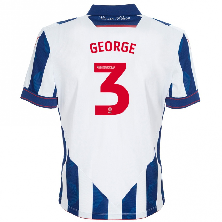 Kids Football Hannah George #3 White Dark Blue Home Jersey 2024/25 T-Shirt