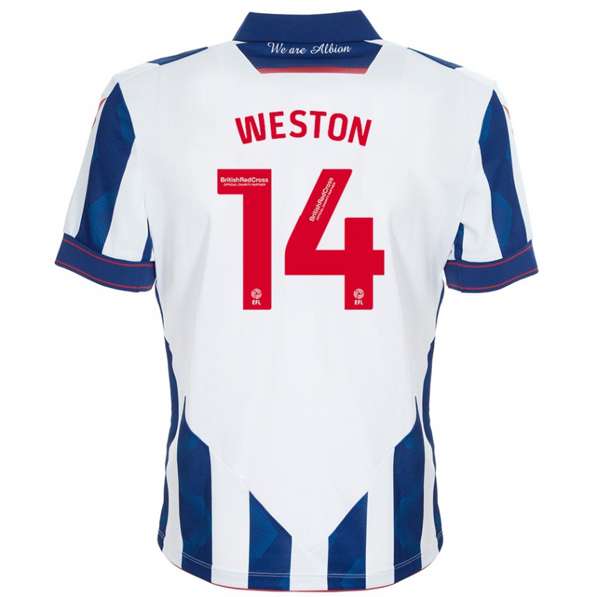 Kids Football Steph Weston #14 White Dark Blue Home Jersey 2024/25 T-Shirt