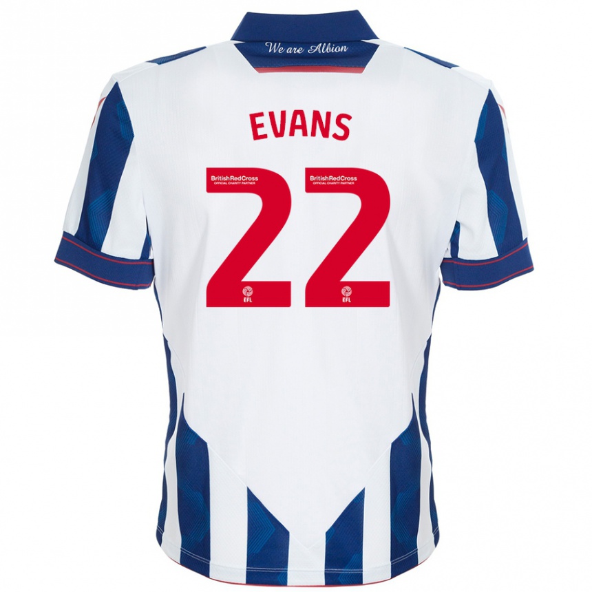 Kids Football Kate Evans #22 White Dark Blue Home Jersey 2024/25 T-Shirt