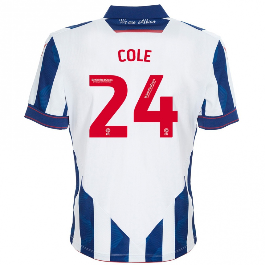 Kids Football Delphi Cole #24 White Dark Blue Home Jersey 2024/25 T-Shirt