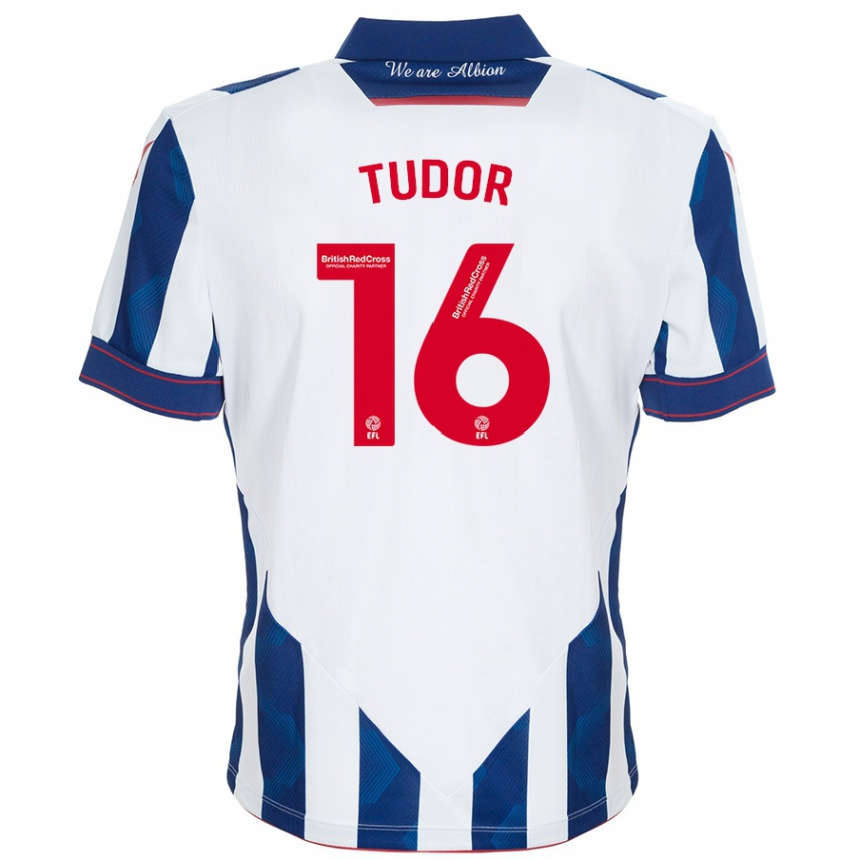 Kids Football Sophie Tudor #16 White Dark Blue Home Jersey 2024/25 T-Shirt