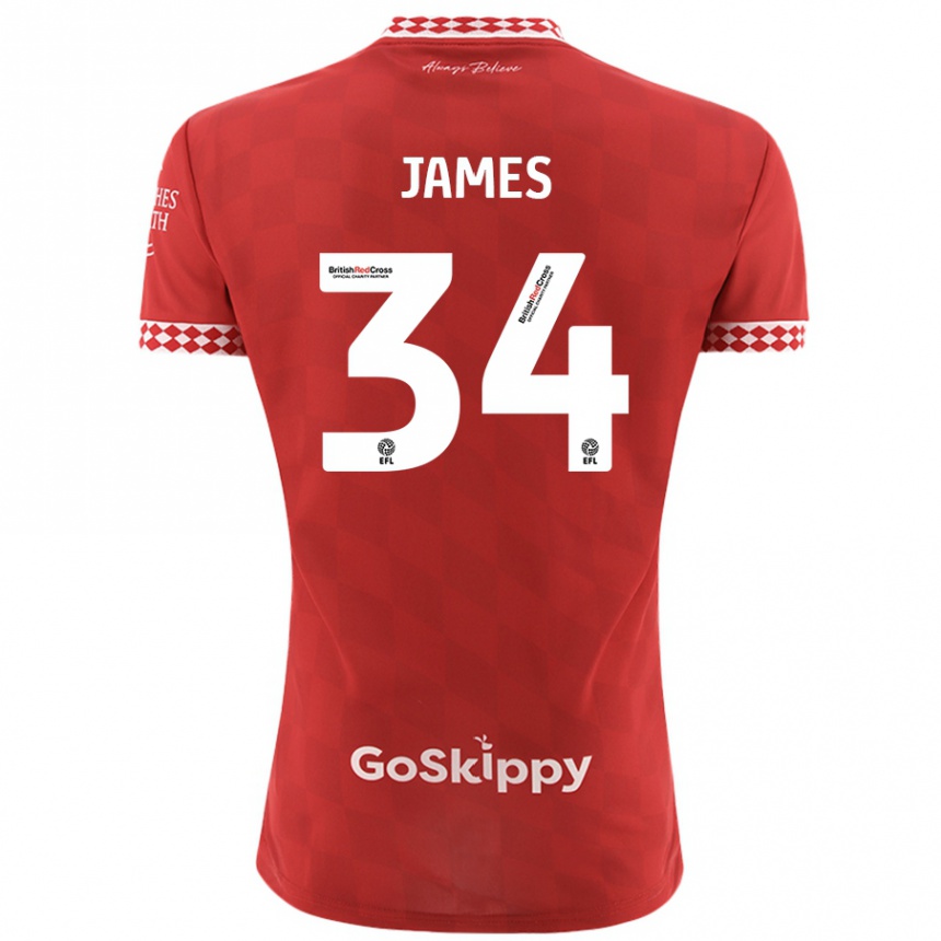 Kids Football Joseph James #34 Red Home Jersey 2024/25 T-Shirt