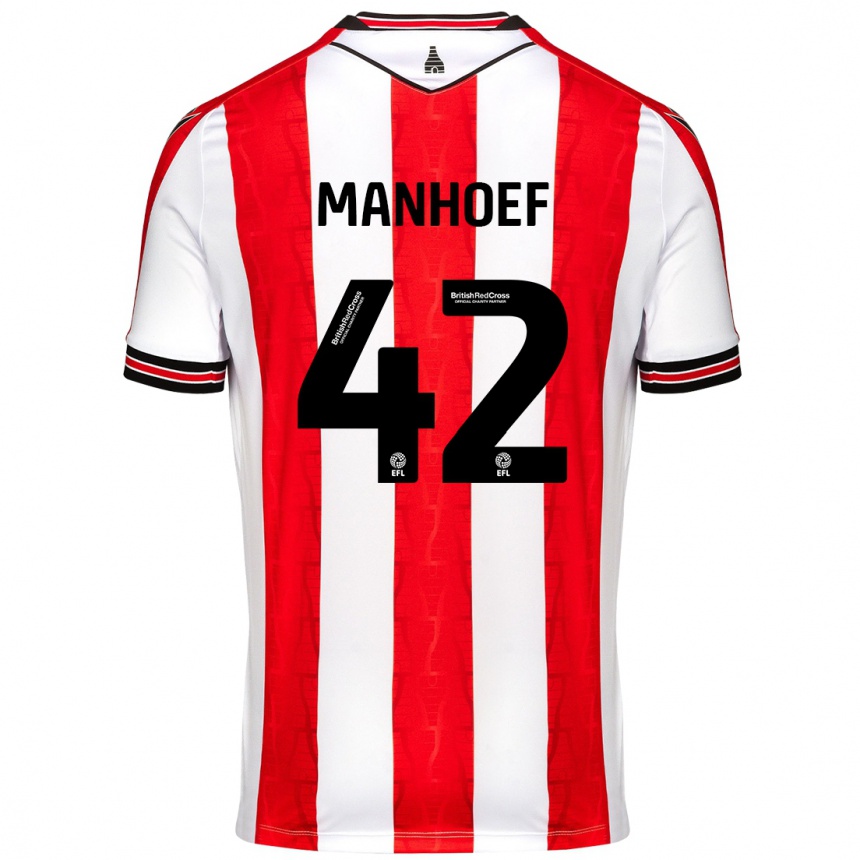 Kids Football Million Manhoef #42 Red White Home Jersey 2024/25 T-Shirt