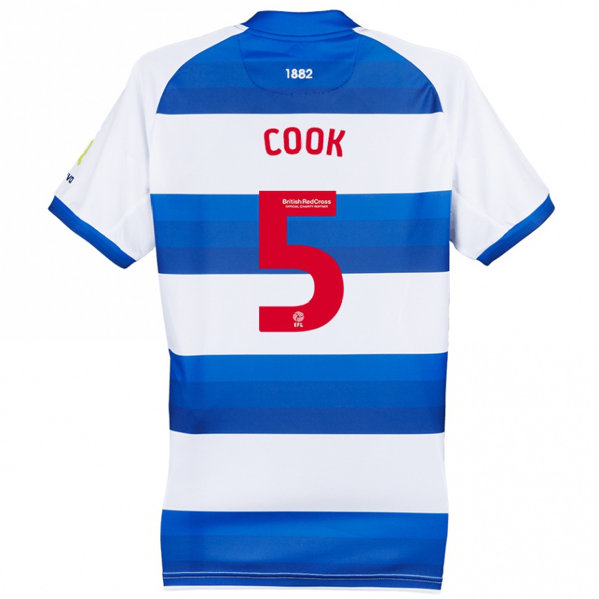 Kids Football Steve Cook #5 White Blue Home Jersey 2024/25 T-Shirt