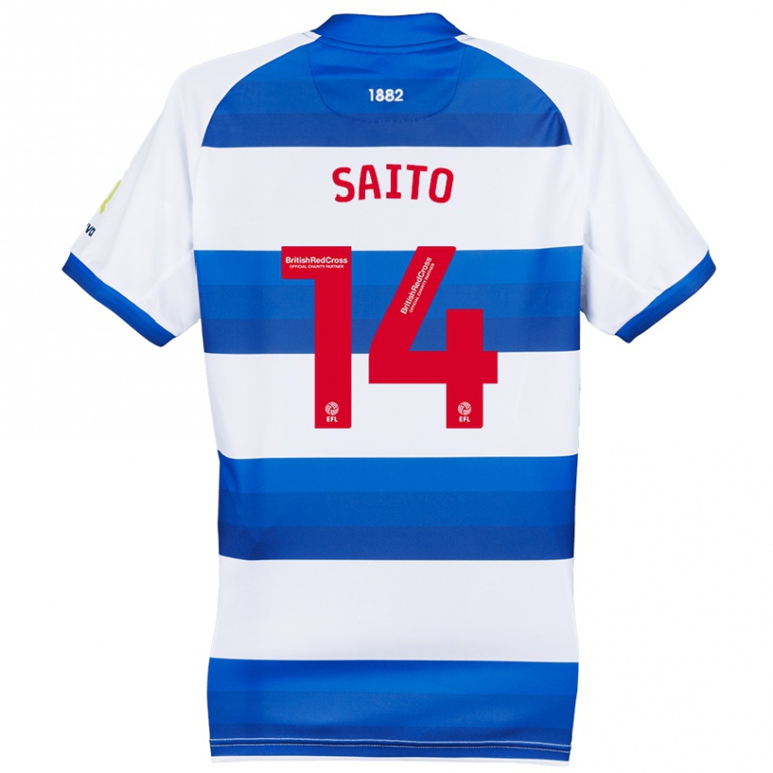 Kids Football Koki Saito #14 White Blue Home Jersey 2024/25 T-Shirt