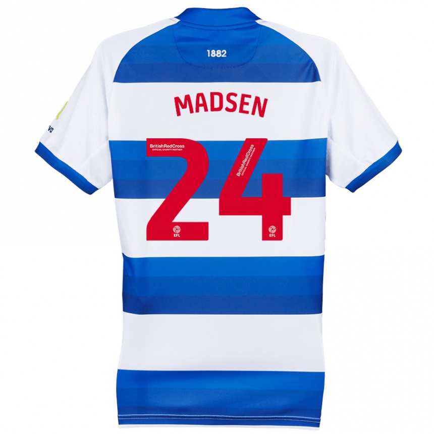 Kids Football Nicolas Madsen #24 White Blue Home Jersey 2024/25 T-Shirt