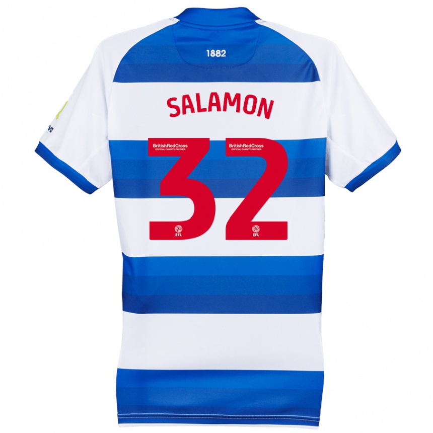 Kids Football Matteo Salamon #32 White Blue Home Jersey 2024/25 T-Shirt