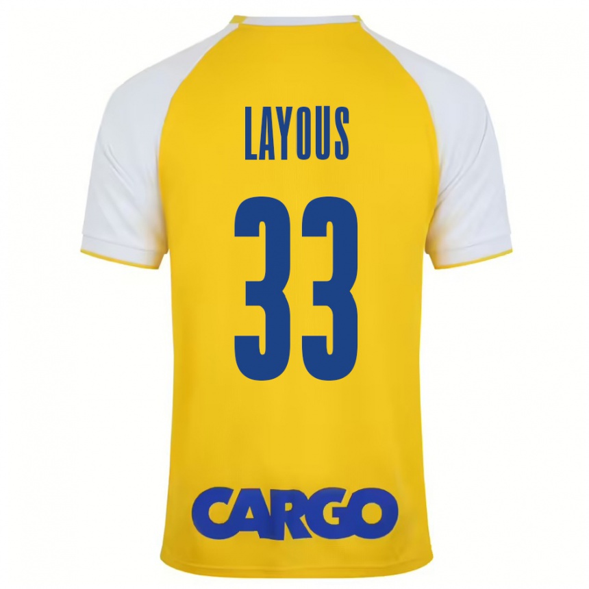 Kids Football Hisham Layous #33 Yellow White Home Jersey 2024/25 T-Shirt