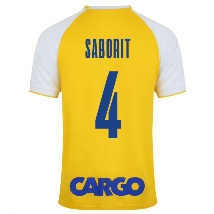 Kids Football Enric Saborit #4 Yellow White Home Jersey 2024/25 T-Shirt