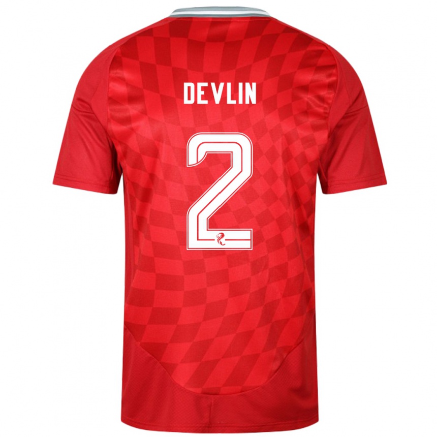 Kids Football Nicky Devlin #2 Red Home Jersey 2024/25 T-Shirt