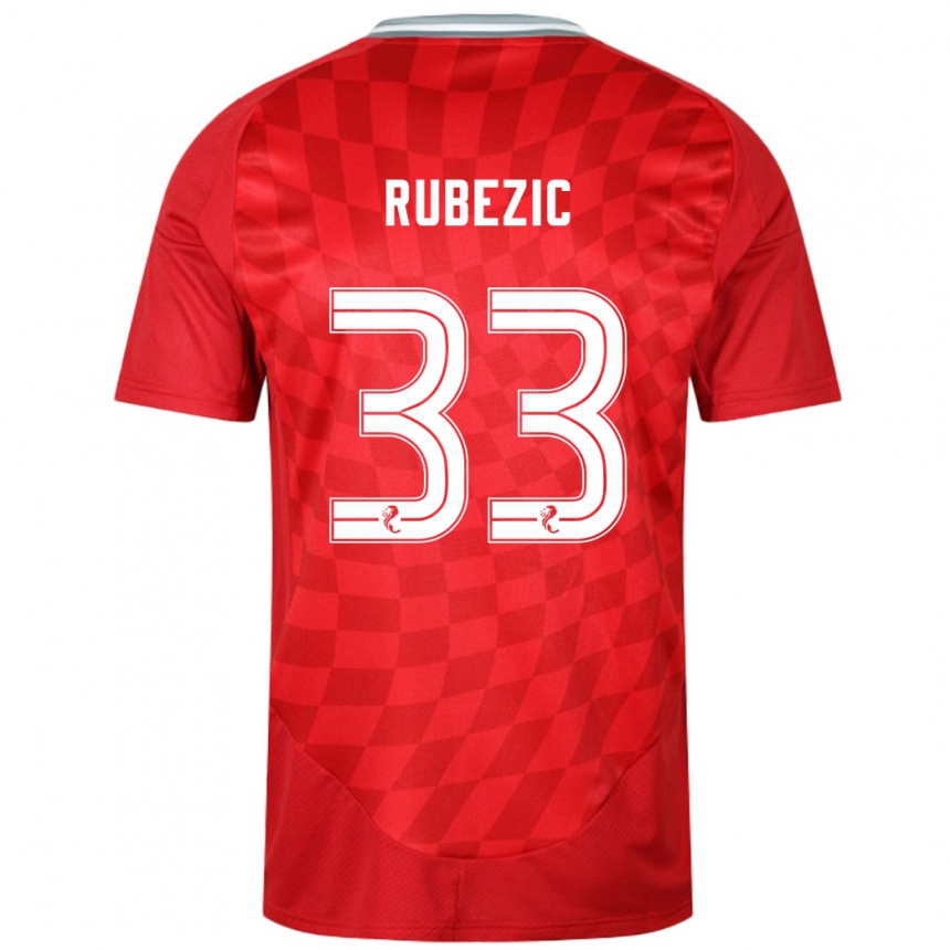 Kids Football Slobodan Rubezic #33 Red Home Jersey 2024/25 T-Shirt