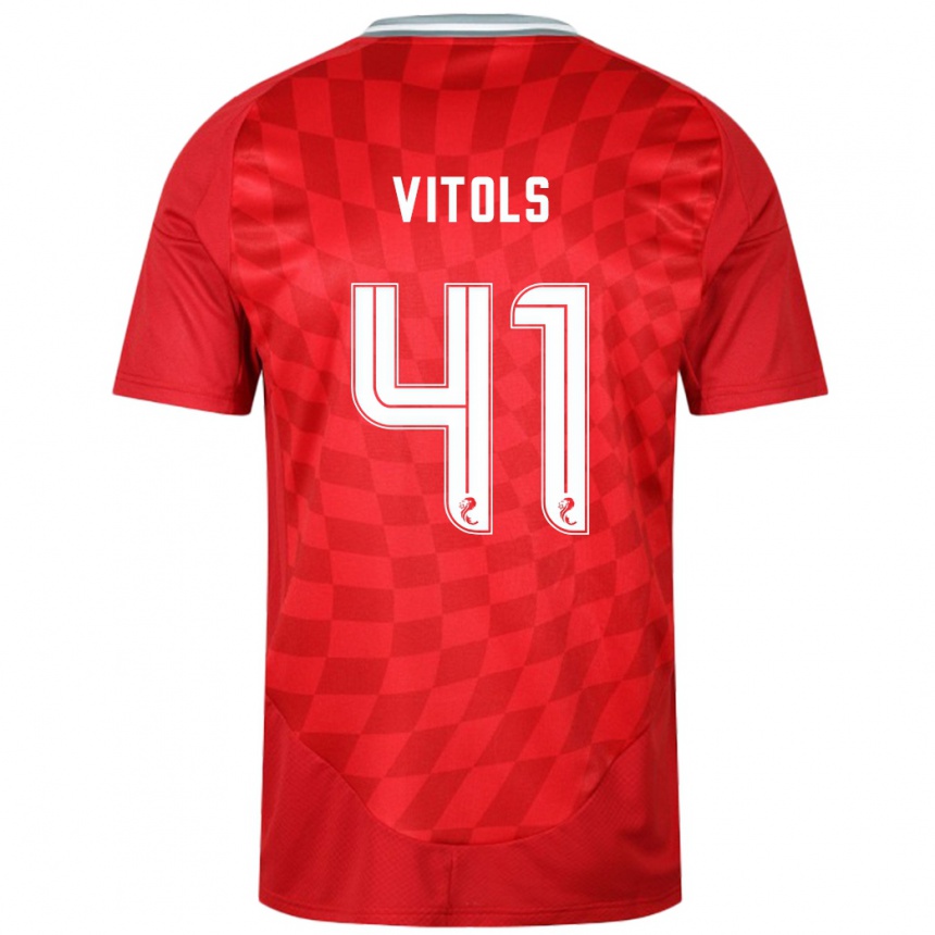 Kids Football Rodrigo Vitols #41 Red Home Jersey 2024/25 T-Shirt