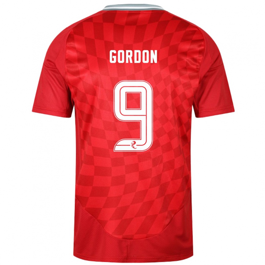 Kids Football Lauren Gordon #9 Red Home Jersey 2024/25 T-Shirt