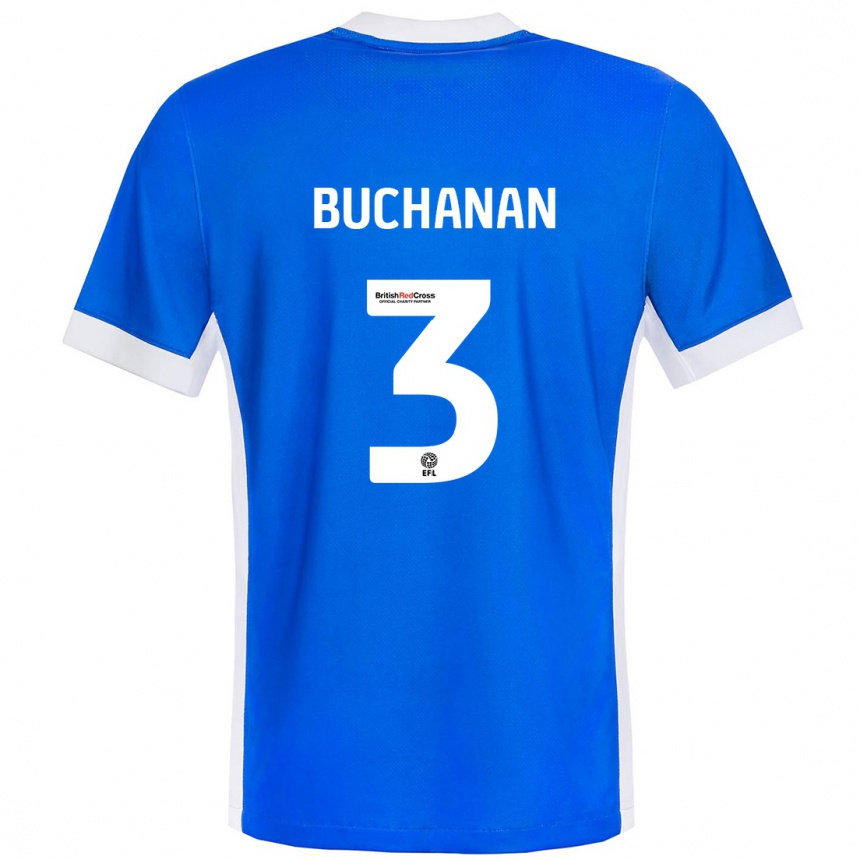 Kids Football Lee Buchanan #3 Blue White Home Jersey 2024/25 T-Shirt