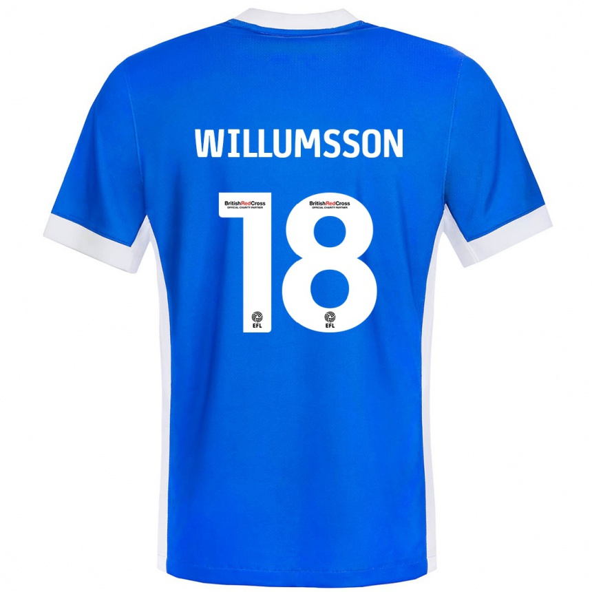 Kids Football Willum Thór Willumsson #18 Blue White Home Jersey 2024/25 T-Shirt