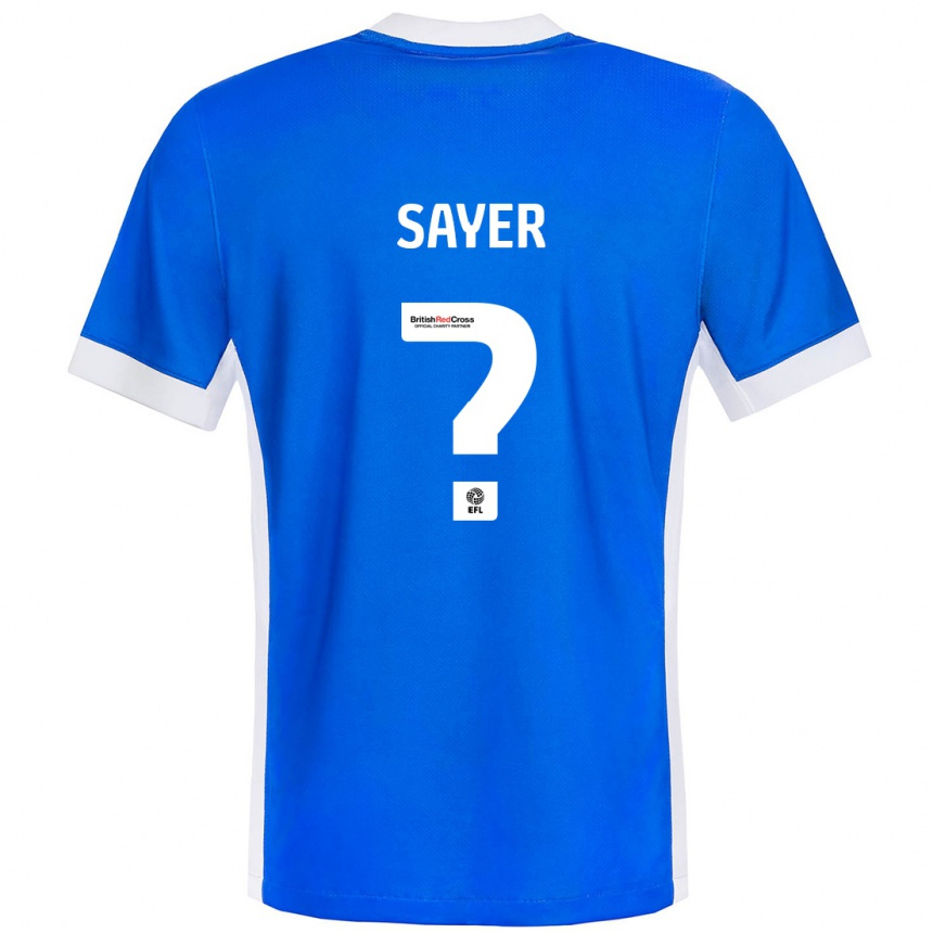 Kids Football Olly Sayer #0 Blue White Home Jersey 2024/25 T-Shirt