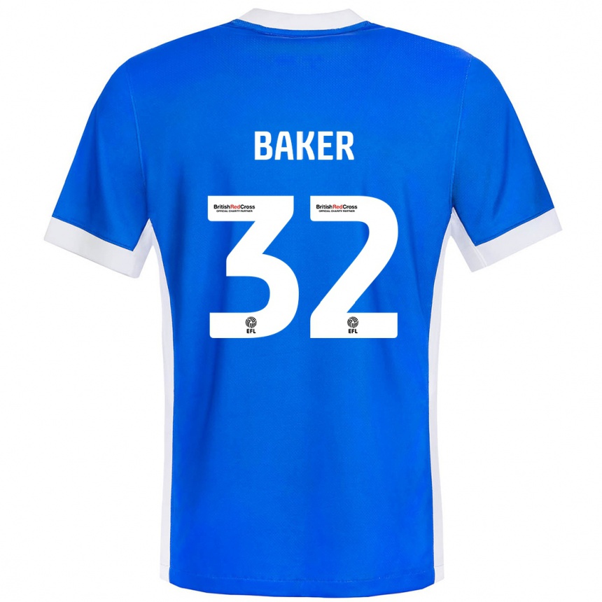 Kids Football Ava Baker #32 Blue White Home Jersey 2024/25 T-Shirt