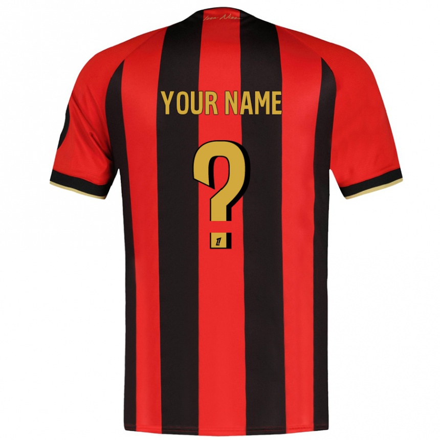 Kids Football Your Name #0 Red Black Home Jersey 2024/25 T-Shirt