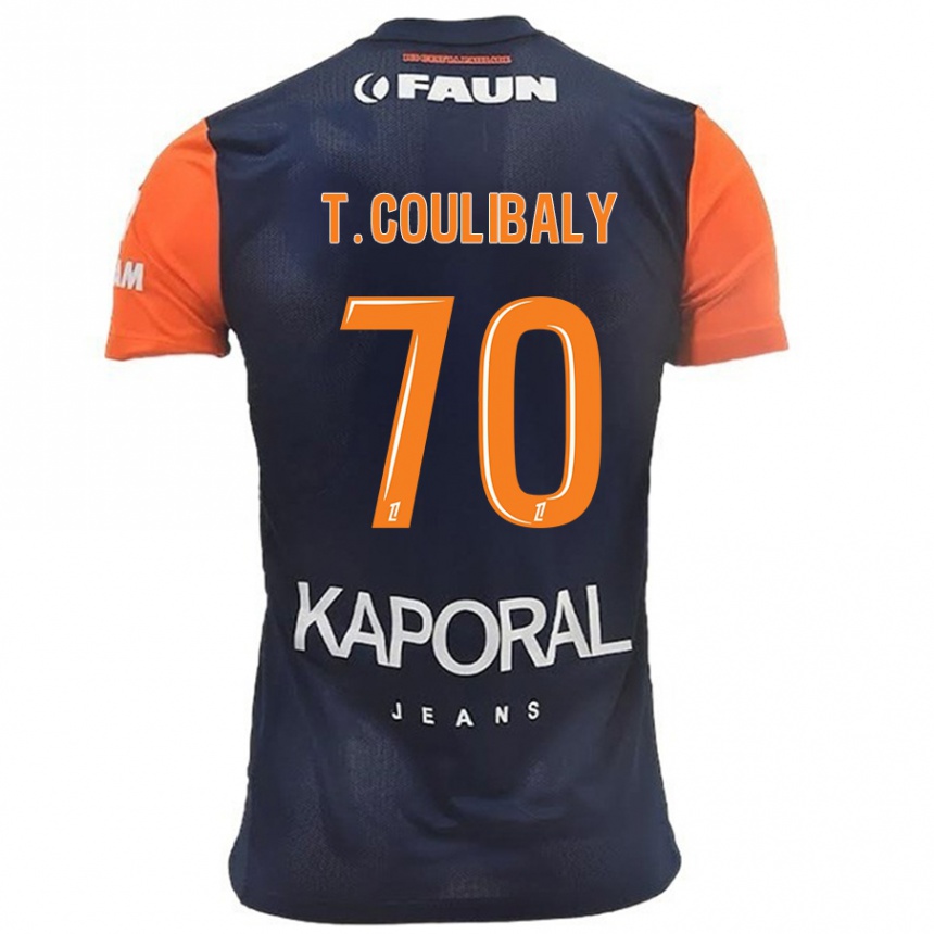 Kids Football Tanguy Coulibaly #70 Navy Blue Orange Home Jersey 2024/25 T-Shirt