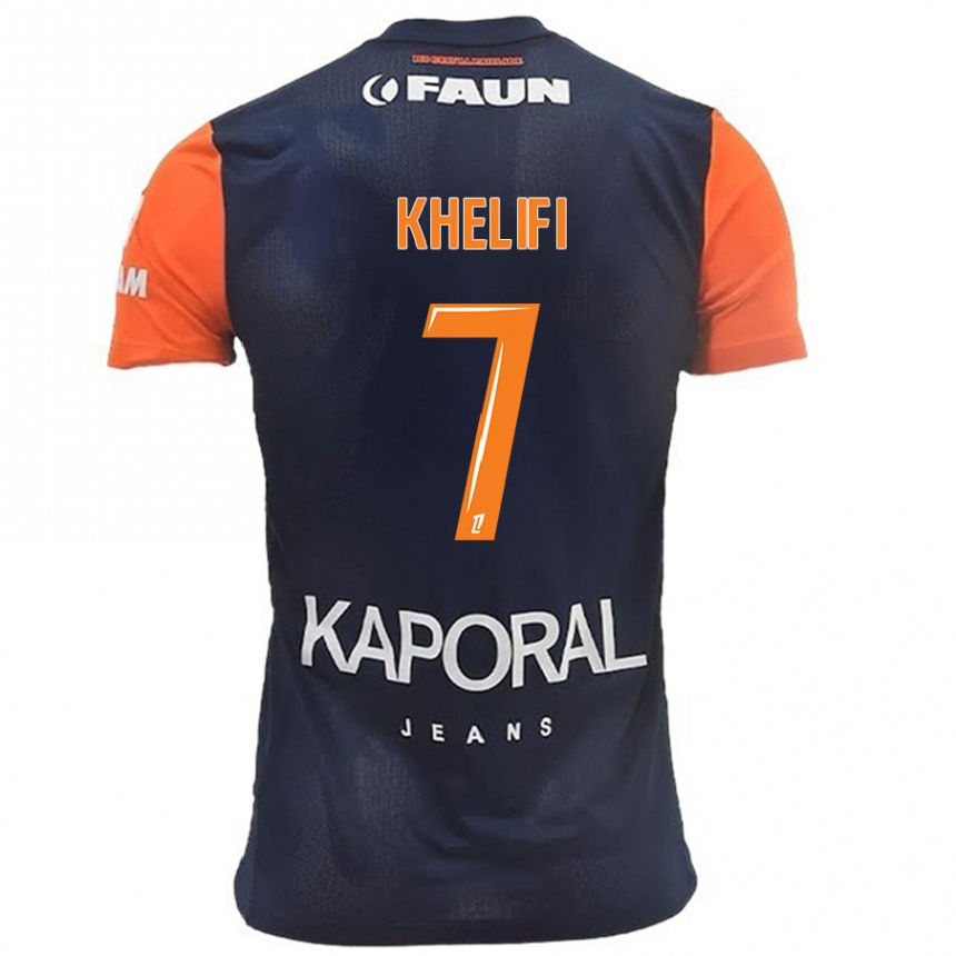 Kids Football Léa Khelifi #7 Navy Blue Orange Home Jersey 2024/25 T-Shirt