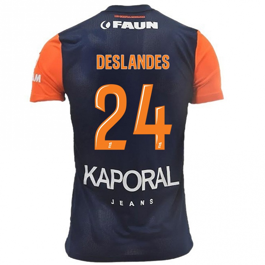 Kids Football Océane Deslandes #24 Navy Blue Orange Home Jersey 2024/25 T-Shirt