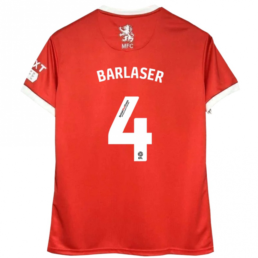 Kids Football Dan Barlaser #4 Red White Home Jersey 2024/25 T-Shirt