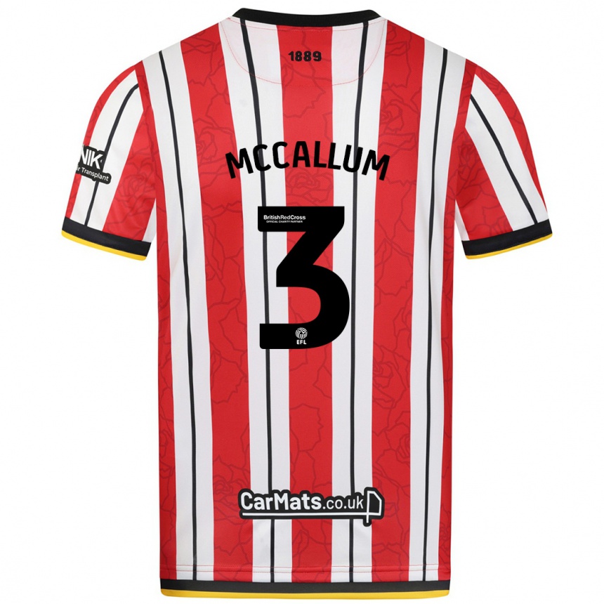 Kids Football Sam Mccallum #3 Red White Stripes Home Jersey 2024/25 T-Shirt