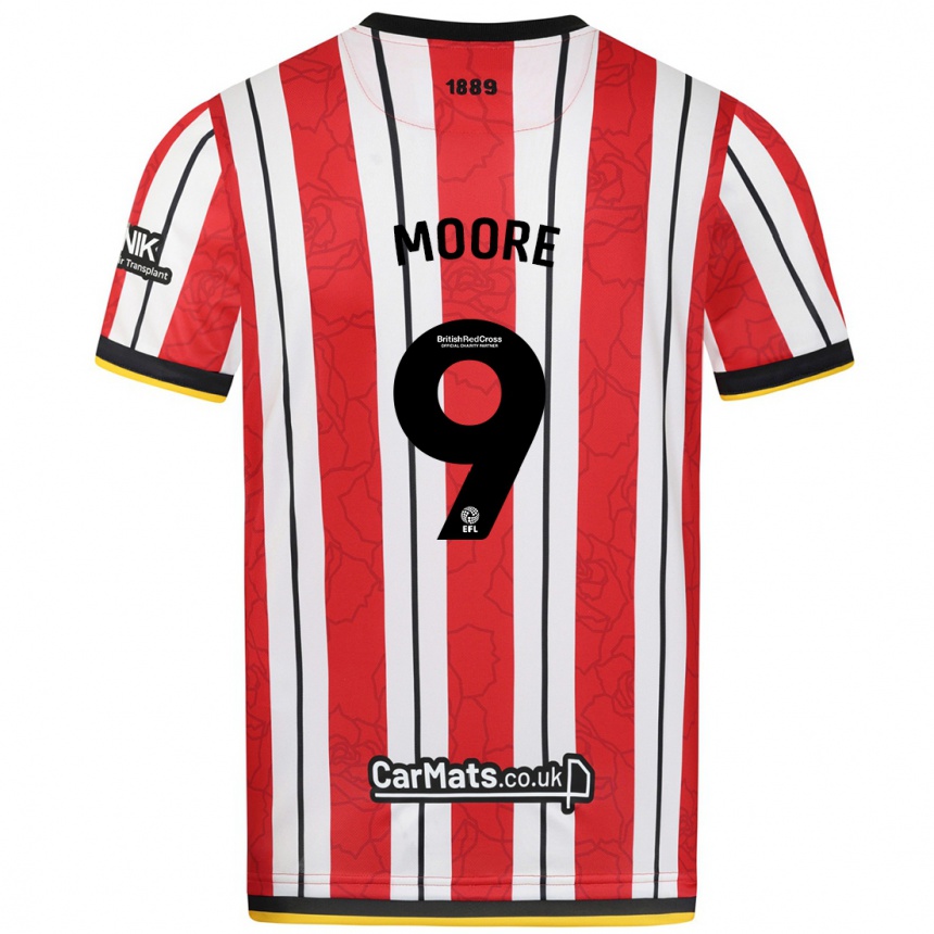 Kids Football Kieffer Moore #9 Red White Stripes Home Jersey 2024/25 T-Shirt