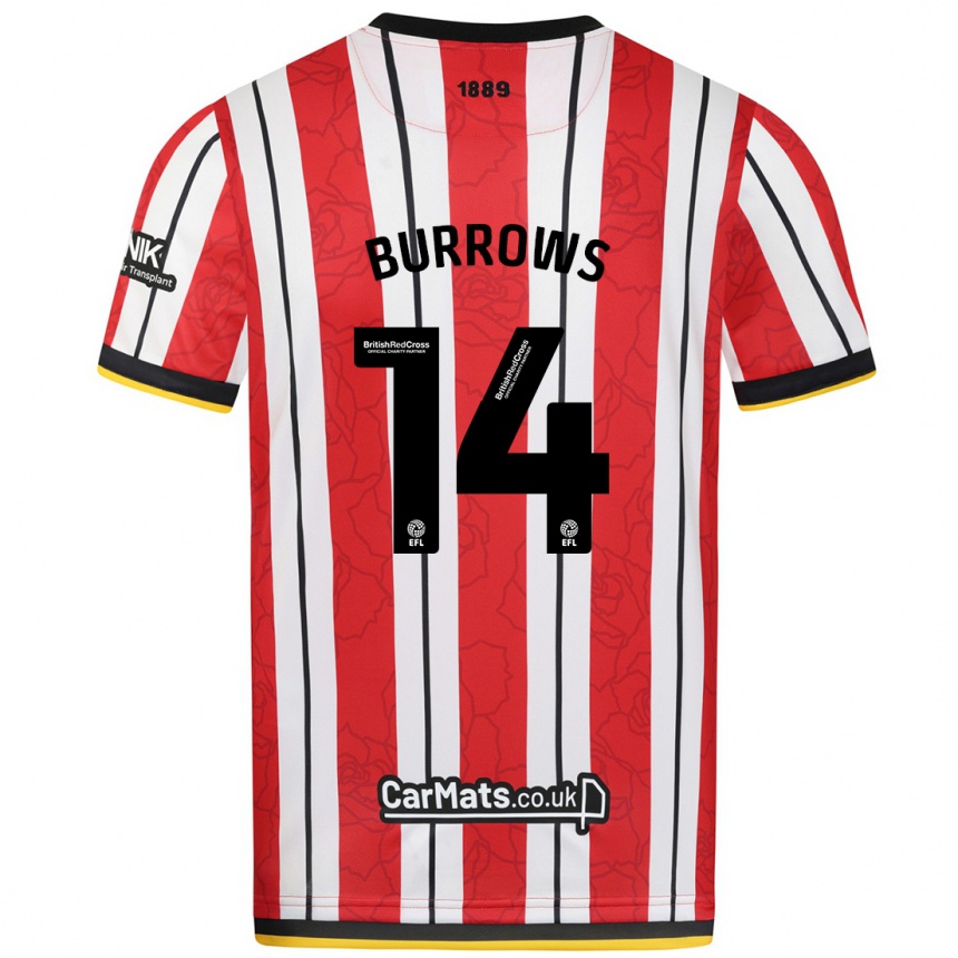 Kids Football Harrison Burrows #14 Red White Stripes Home Jersey 2024/25 T-Shirt