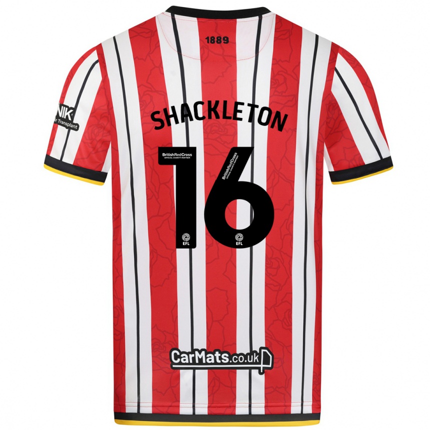 Kids Football Jamie Shackleton #16 Red White Stripes Home Jersey 2024/25 T-Shirt