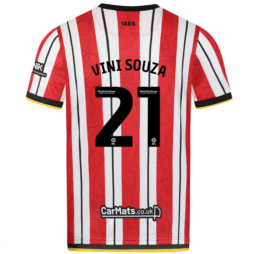 Kids Football Vini Souza #21 Red White Stripes Home Jersey 2024/25 T-Shirt