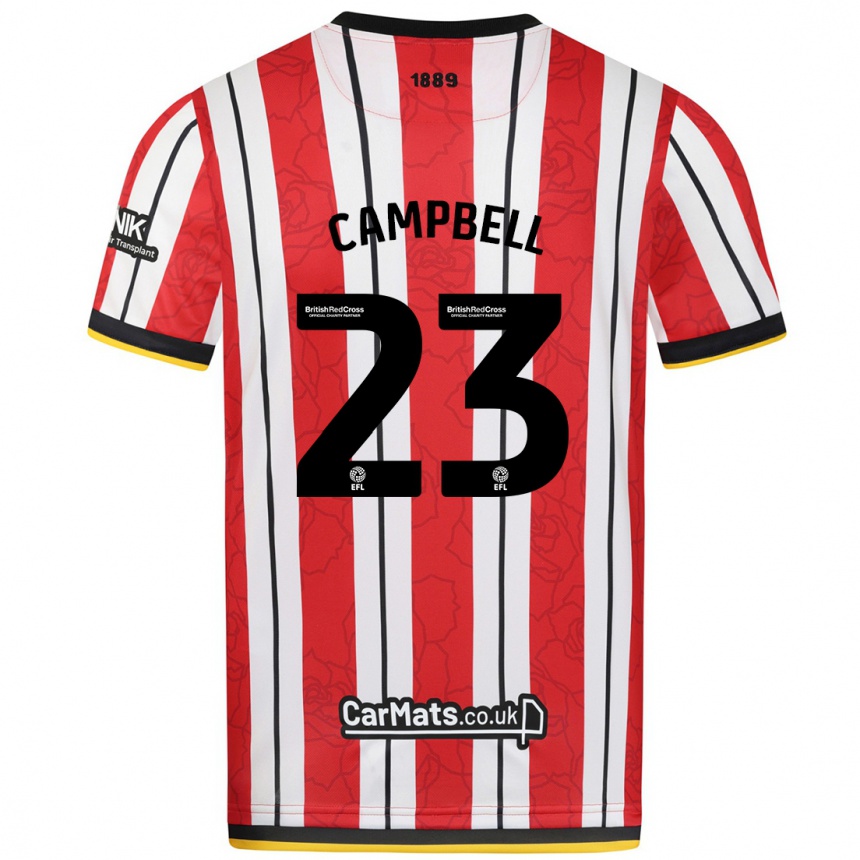 Kids Football Tyrese Campbell #23 Red White Stripes Home Jersey 2024/25 T-Shirt