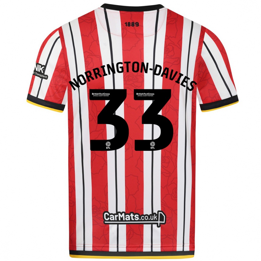 Kids Football Rhys Norrington-Davies #33 Red White Stripes Home Jersey 2024/25 T-Shirt