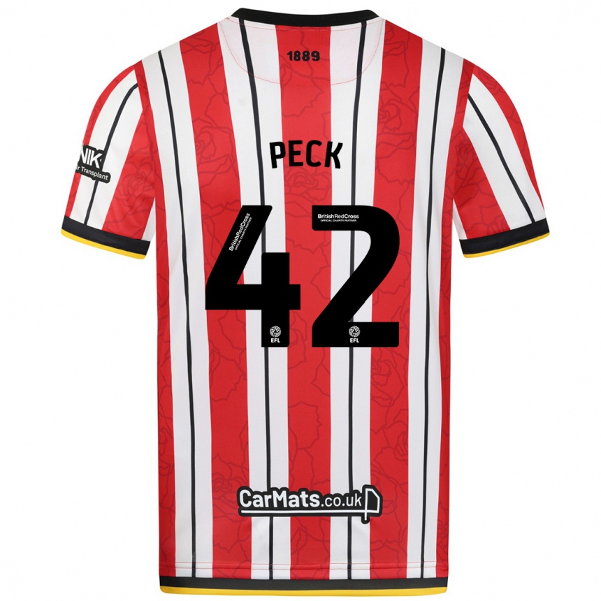 Kids Football Sydie Peck #42 Red White Stripes Home Jersey 2024/25 T-Shirt