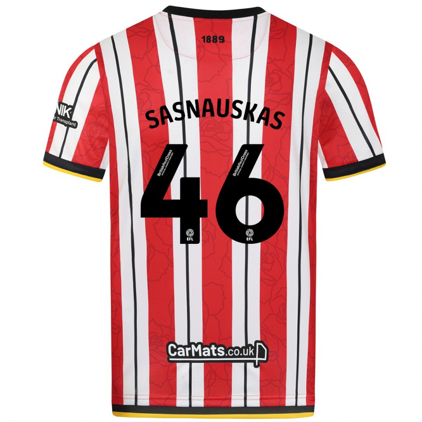 Kids Football Dovydas Sasnauskas #46 Red White Stripes Home Jersey 2024/25 T-Shirt