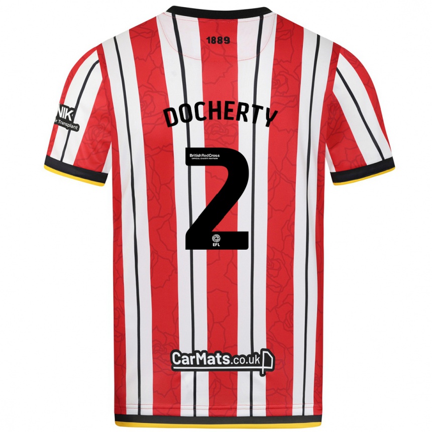 Kids Football Charley Docherty #2 Red White Stripes Home Jersey 2024/25 T-Shirt