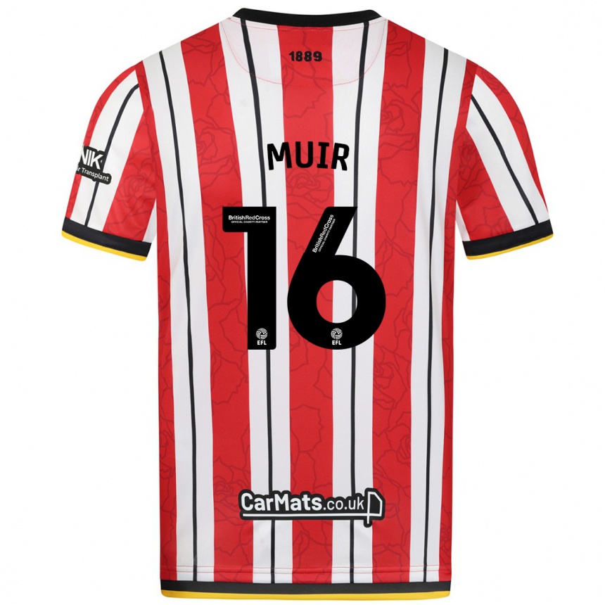 Kids Football Chene Muir #16 Red White Stripes Home Jersey 2024/25 T-Shirt