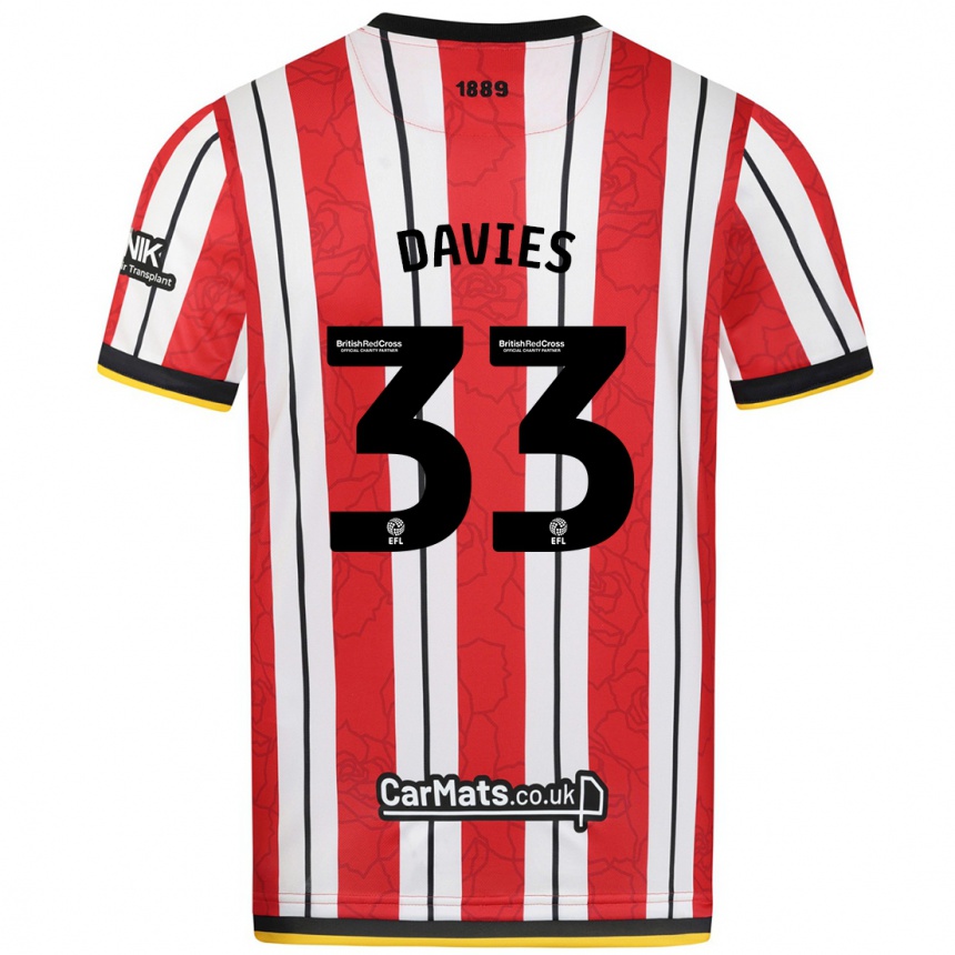 Kids Football Bethan Davies #33 Red White Stripes Home Jersey 2024/25 T-Shirt