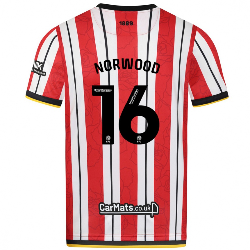 Kids Football Oliver Norwood #16 Red White Stripes Home Jersey 2024/25 T-Shirt