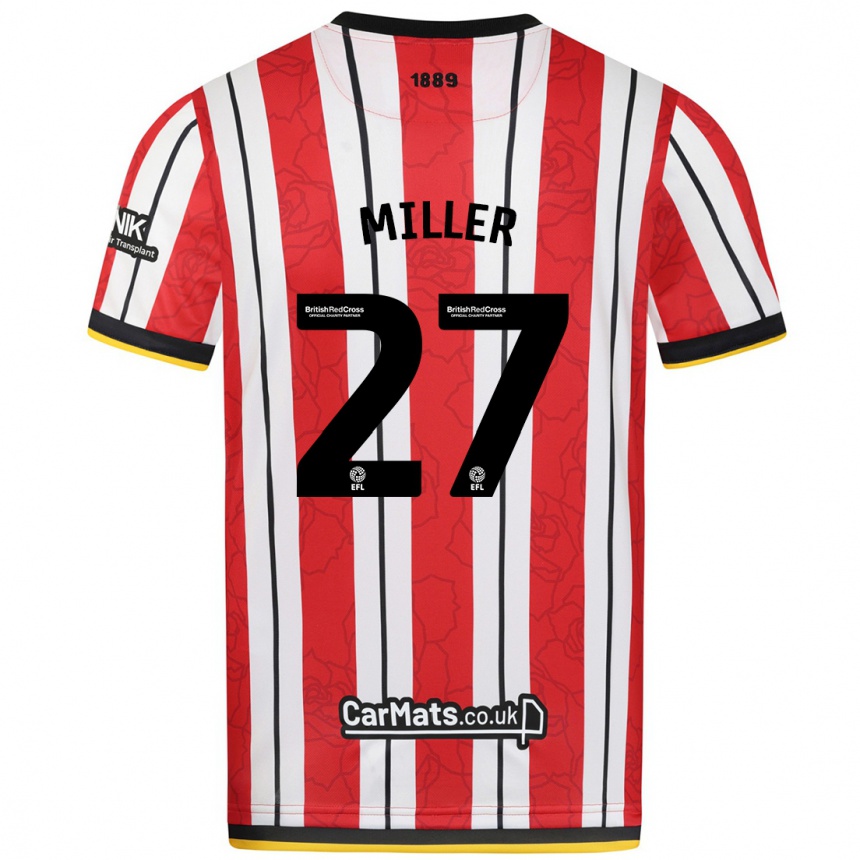 Kids Football Lara Miller #27 Red White Stripes Home Jersey 2024/25 T-Shirt