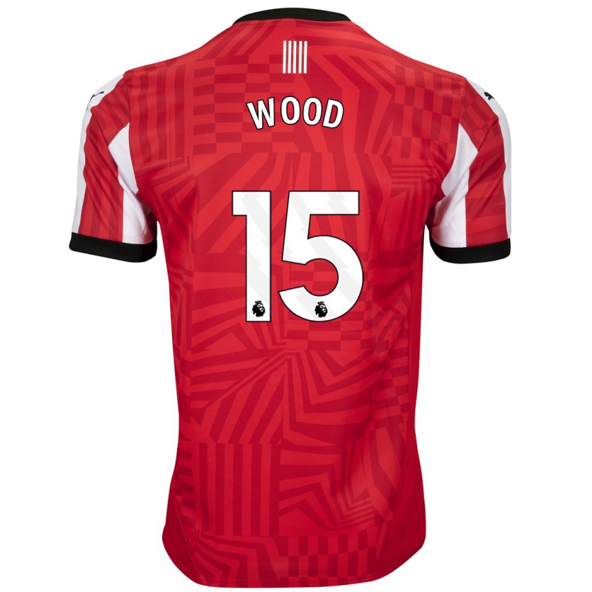 Kids Football Nathan Wood #15 Red White Home Jersey 2024/25 T-Shirt