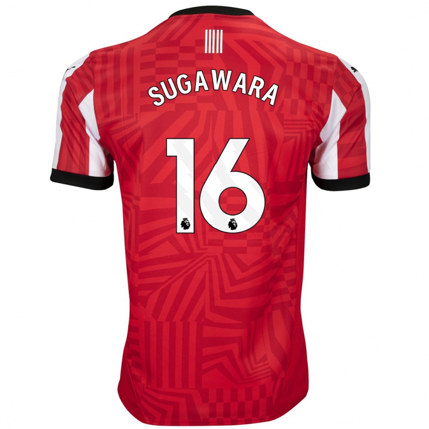 Kids Football Yukinari Sugawara #16 Red White Home Jersey 2024/25 T-Shirt