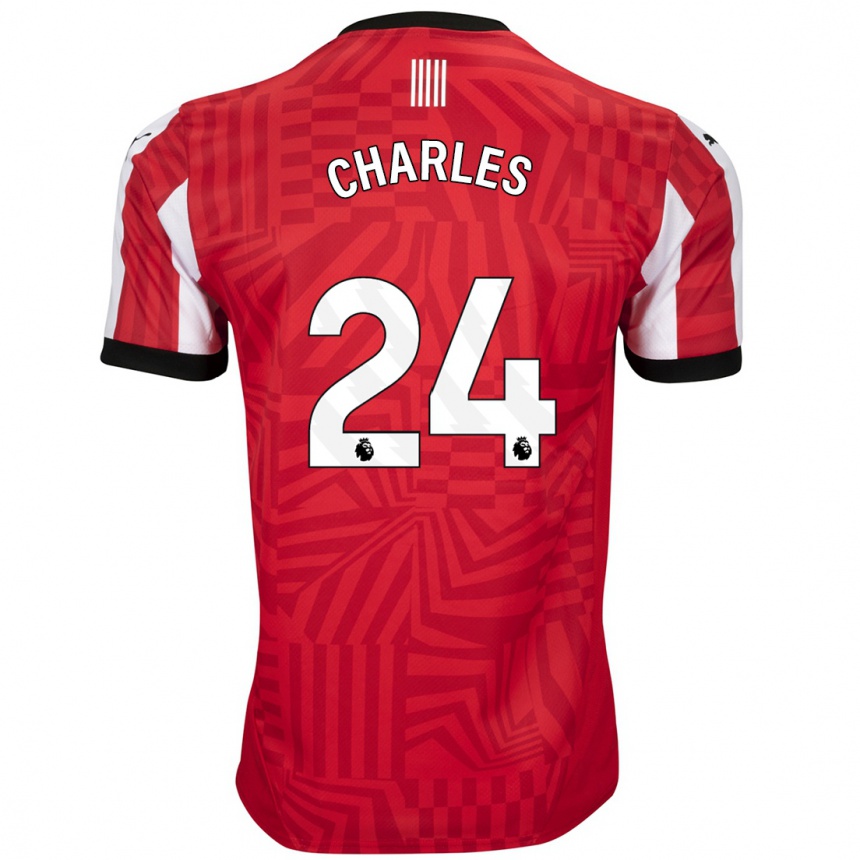 Kids Football Shea Charles #24 Red White Home Jersey 2024/25 T-Shirt