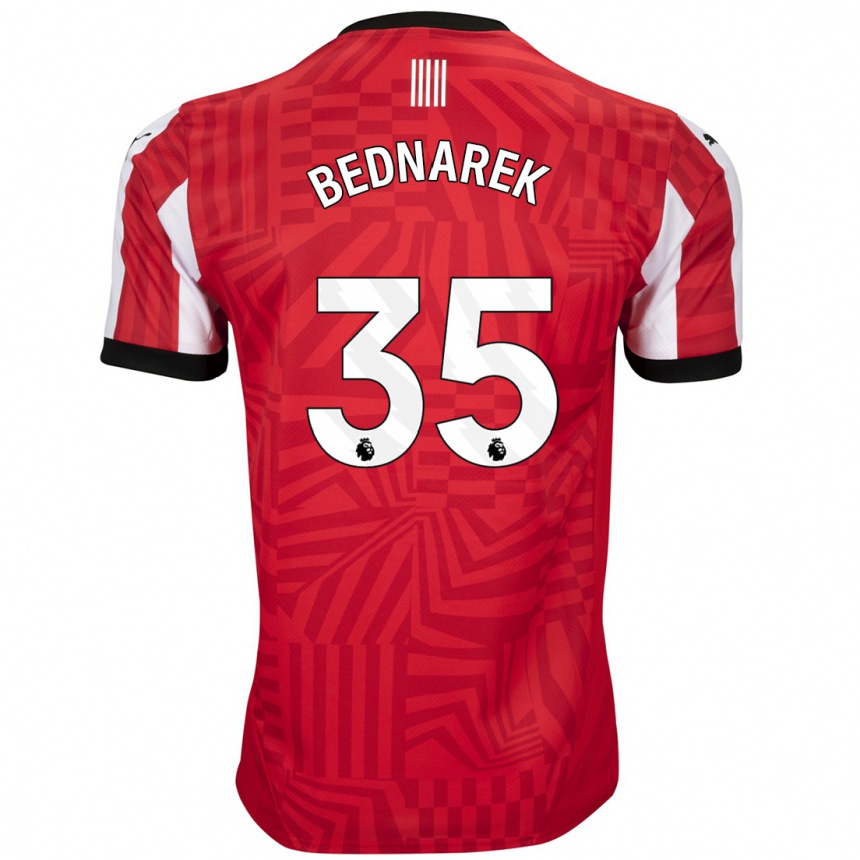 Kids Football Jan Bednarek #35 Red White Home Jersey 2024/25 T-Shirt