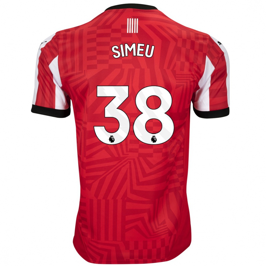 Kids Football Dynel Simeu #38 Red White Home Jersey 2024/25 T-Shirt