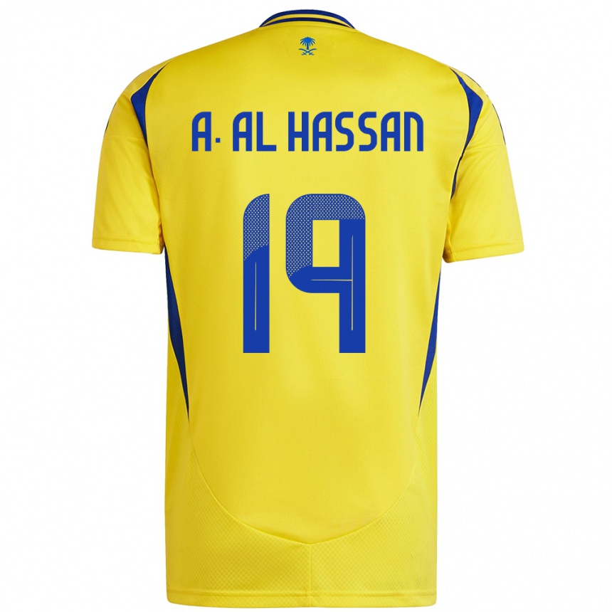 Kids Football Ali Al-Hassan #19 Yellow Blue Home Jersey 2024/25 T-Shirt